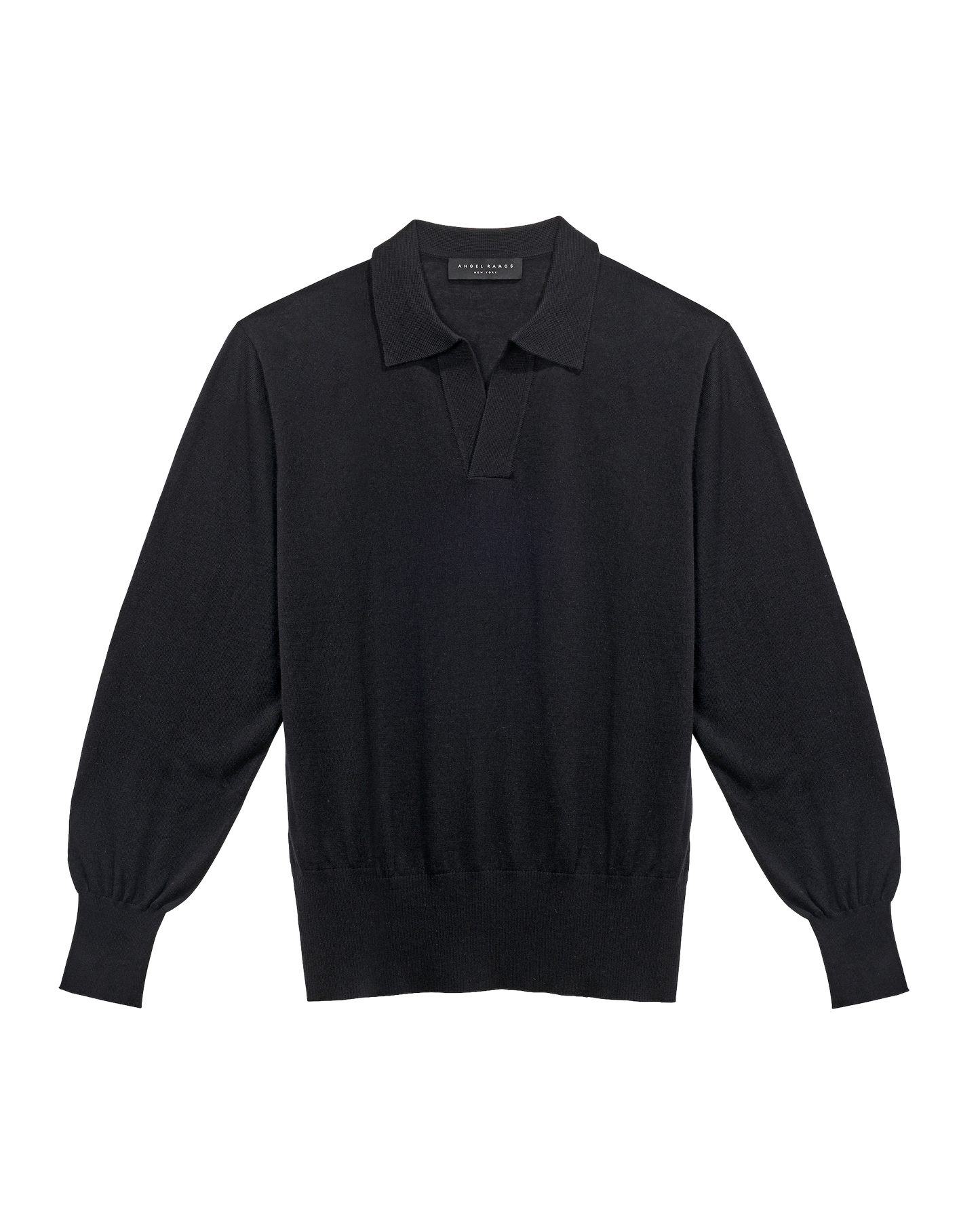 Black Silk & Cashmere Long Sleeve Knit Polo