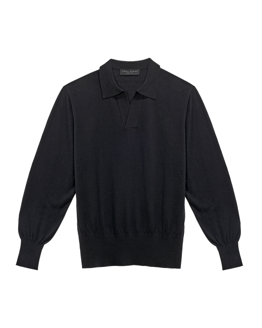 Black Silk & Cashmere Long Sleeve Knit Polo