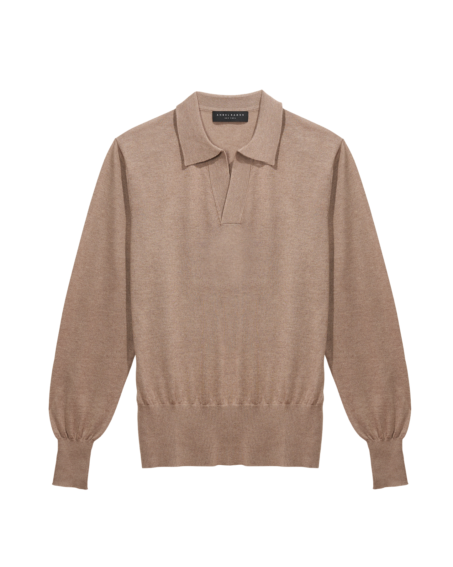 Mink Brown Silk & Cashmere Long Sleeve Knit Polo