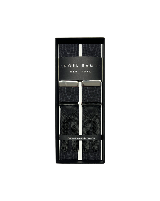 Black Moire Suspenders w Silver Hardware