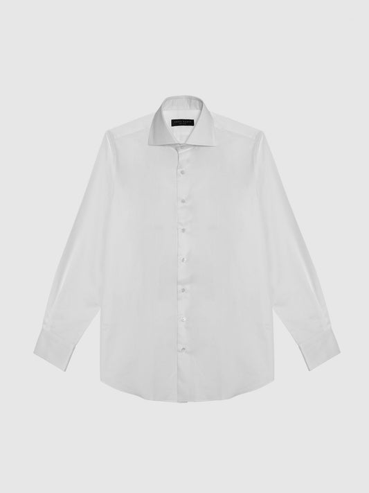 "Angel High Collar" White Cotton Dress Shirt