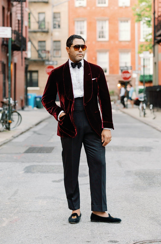 Burgundy Liquid Velvet Dinner Jacket (MTO)