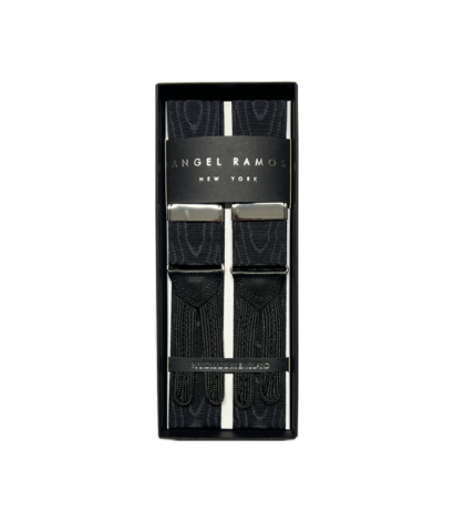 (product) Black Moire Suspenders w Silver Hardware