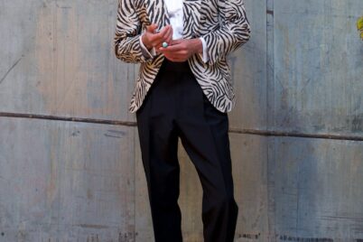 Angel Ramos Zebra print cocktail jacket.