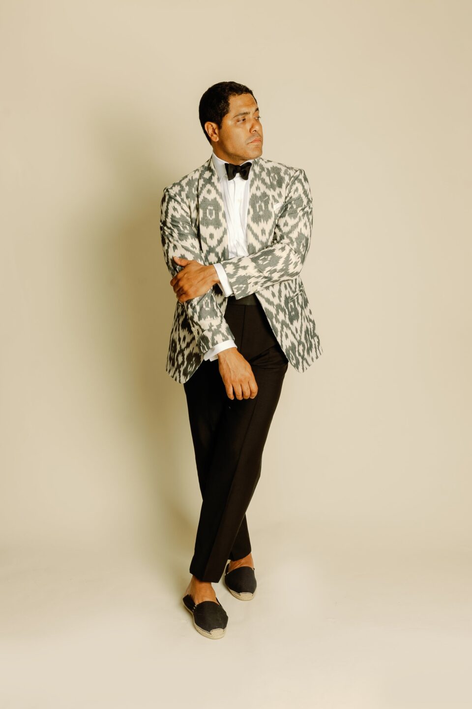 (product) Cream & Black Ikat Cocktail Jacket