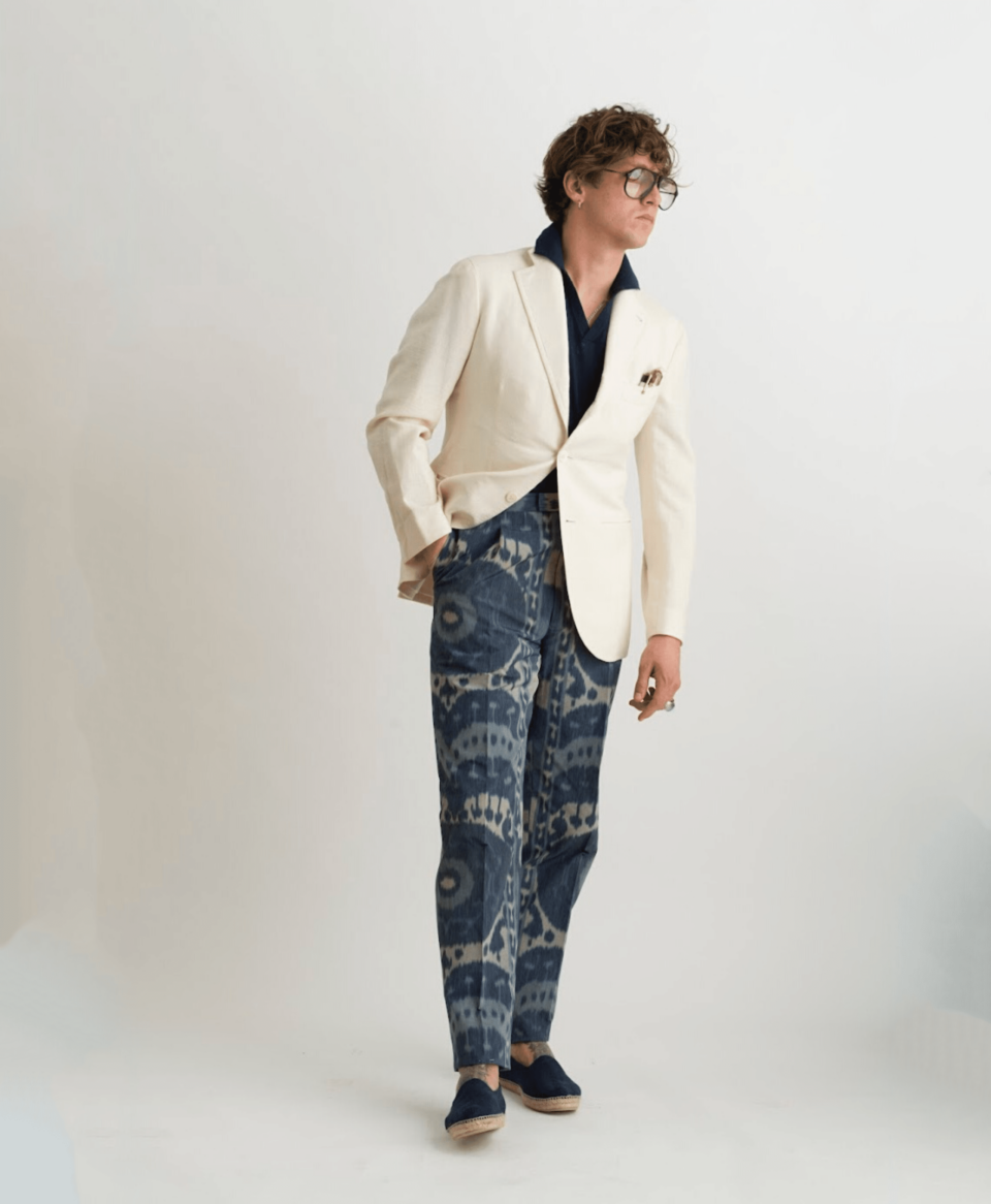 Angel Ramos NY Blue Ikat Pant on Model